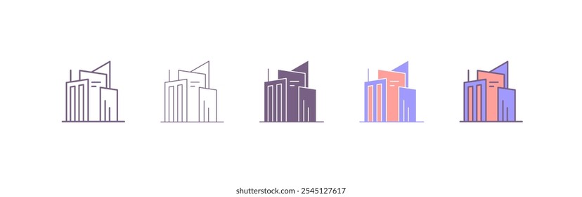 City metropolis skyline with tall buildings and high rises line art vector icon. skyscraper illustration