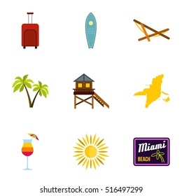 City Miami icons set. Flat illustration of 9 city Miami vector icons for web