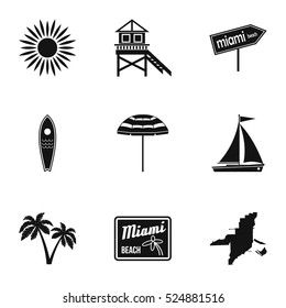 City Miami icons set. Simple illustration of 9 city Miami vector icons for web