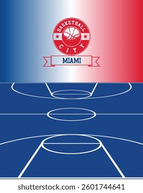 City of Miami Stamp, Basketball Court, Vector Illustration Abstract Editable image, Social Media Post