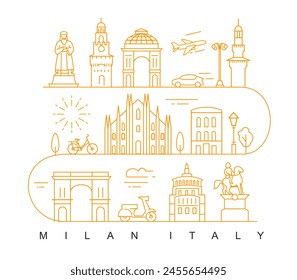 city of Milan in outline style on white