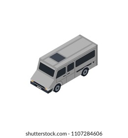 City minibus isometric 3D element. Automobile transportation icon, urban and countryside traffic icon vector illustration.