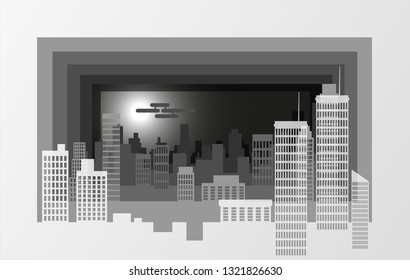 City modern contour landscape. Several plans form a three-dimensional image. Paper look.