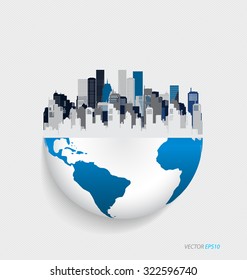 City with modern design globe. Vector illustration.