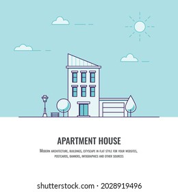 City modern house. Real estate concept.  3d style. Line style. eps10. Flat vector illustration.