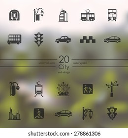 city modern icons for mobile interface on blurred background