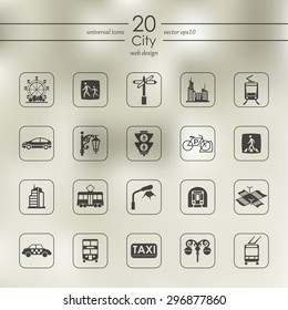 city modern icons for mobile interface on blurred background