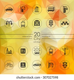 city modern icons for mobile interface on triangle background