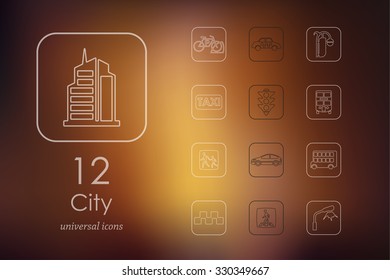 city modern icons for mobile interface on blurred background