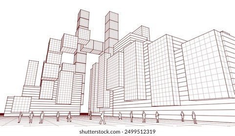 city ​​abstract modular architecture 3d rendering	