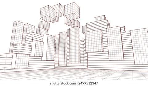 city ​​abstract modular architecture 3d rendering	