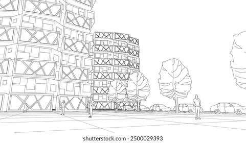  Ciudad ​​Arquitectura modular abstracta Renderización 3D