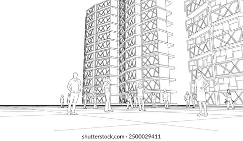  city ​​abstract modular architecture 3d rendering