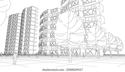  city ​​abstract modular architecture 3d rendering