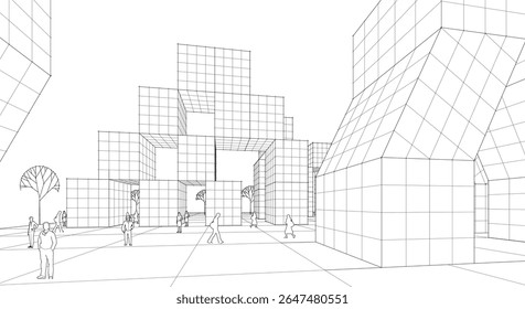 Ciudad ​​Arquitectura modular abstracta Renderización 3D	
