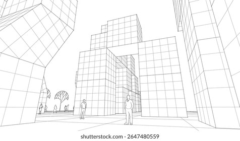 Ciudad ​​Arquitectura modular abstracta Renderización 3D	