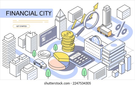 City money Isometric Concept. Use for web page, banner, infographics. Flat illustration editable line.