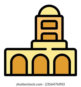Vector de contorno de icono de mezquita urbana. El horizonte de África. Color del sello paisajístico plano