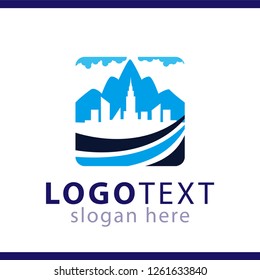 city with mountain logo vector template