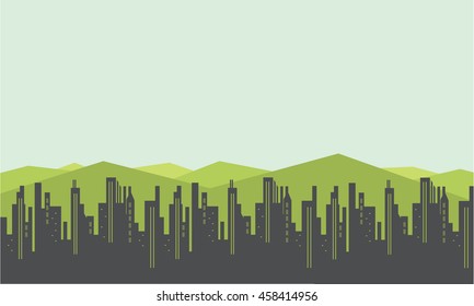 City and mountain scenery silhouettes vector illustration