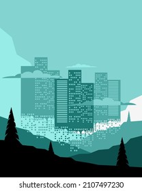 A city in the mountains aspiring upwards. Vector illustration.