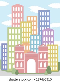 city with multicolored skyscrapers vector