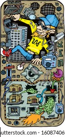 city ​​illustration with multiple phone characters