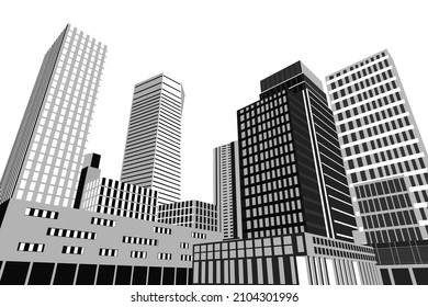 City with multi-storey buildings isolated on white background. City in a flat style with skyscrapers in white and gray colors. Perspective view. Vector illustration