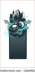 marco de música de la ciudad - vector - azul