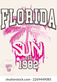 City name 'Florida' written in college style and graffiti graphic. The palm tree is gradient colored.