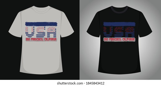 city name of usa t-shirt design, black and white color.