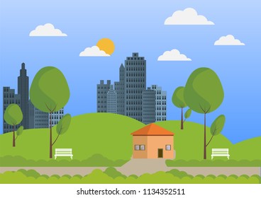 City and nature flat design vector background