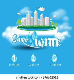 City and Nature Global Environment Concept information Vector graphic Design layout for illustration Infographic Save Water