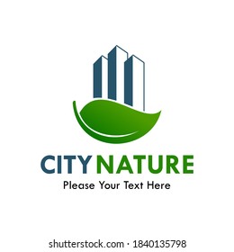 City nature logo template illustration. there are building with leaf