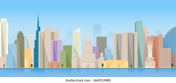 Ciudad y naturaleza, paisaje vectorial