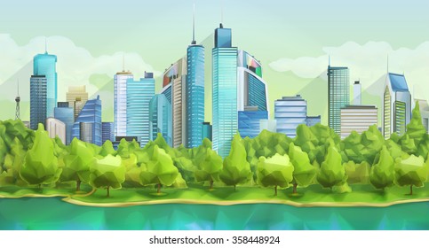 City and nature, vector landscape