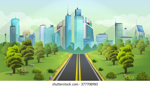 City and nature, vector landscape