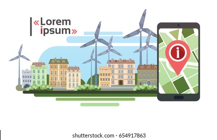 City Navigation Concept Cell Smart Phone With Gps Map Over Houses Buildings View Flat Vector Illustration