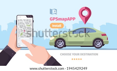 City navigation. Gps technics route visualization urban geography concept travellers background garish vector flat illustration