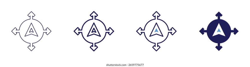 Ícone de navegação de cidade em 4 estilos diferentes. Linha Fina, Linha, Linha Negrito, Duotônico. Estilo duotônico. Traçado editável.