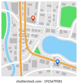 City Navigation Map With Pin. Isometric Map With Destination Location Point. Vector Illustration
