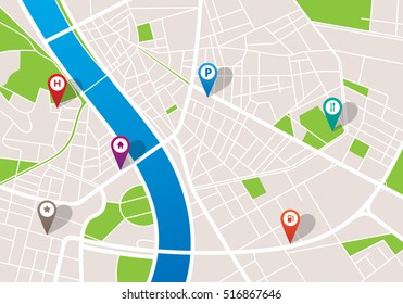 City navigation map with pins