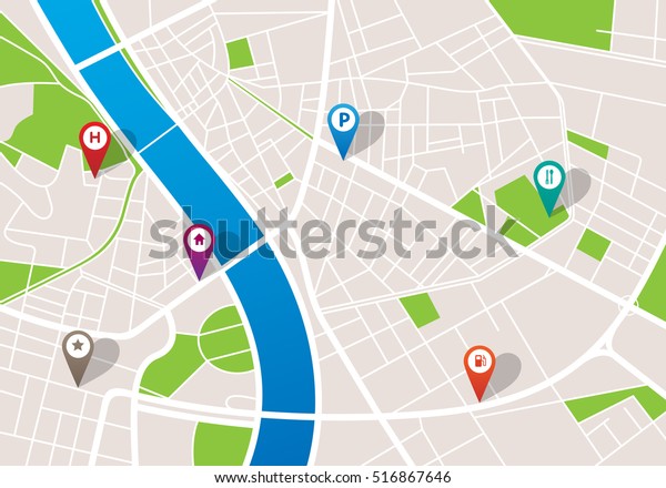 City navigation map with\
pins