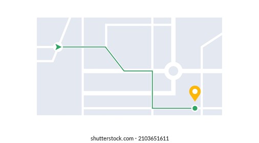 Mapa de navegación de la ciudad, pantalla de la ubicación actual, ruta y distancia al punto gps. Mapa, calle, dirección, gps, ciudad, punto, carretera. Ilustración vectorial aislada en fondo blanco.