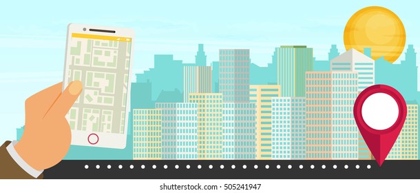 City navigation web banner. Flat vector.