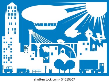 City negative blueprint color vector illustration