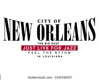 CITY OF NEW ORLEANS,varsity,slogan graphic for t-shirt,vector,with black text