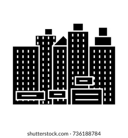 city - new town  icon, vector illustration, black sign on isolated background