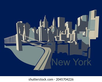 City of New York. View of Manhattan at night. Original vector graphics.