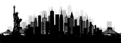 City Of New York,America With World Famous Landmarks And City Skyline, Vector Silhouette Illustration